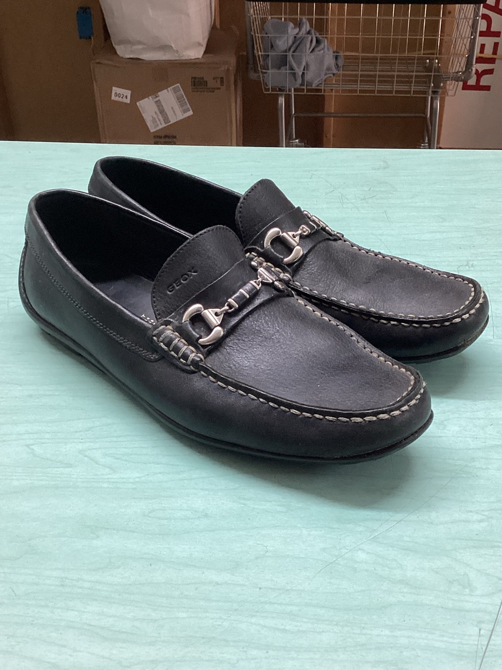 Geox Black Leather Bit-Detail Slip-On Driving Loafers